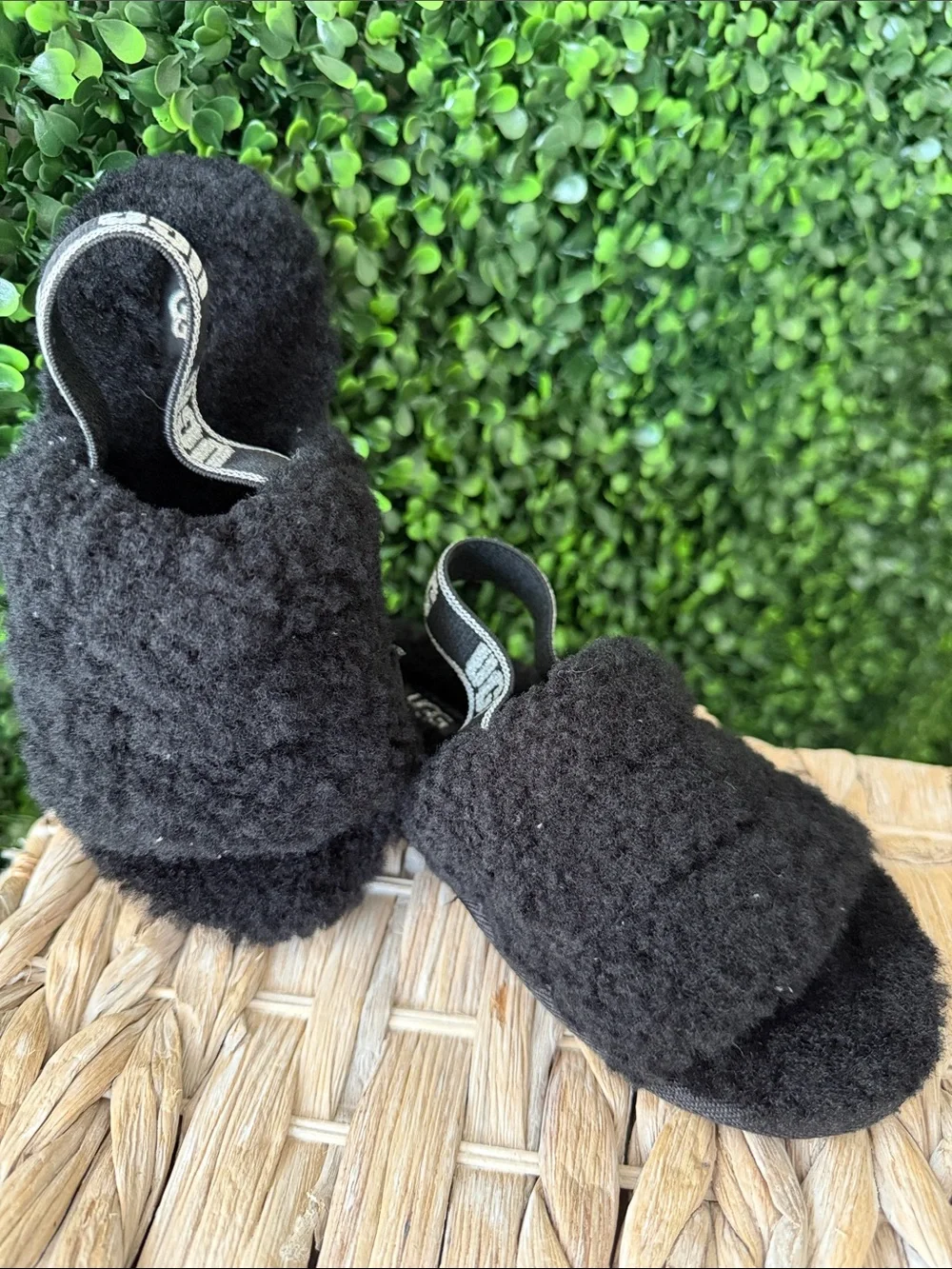 UGG Black Sherpa Slingback Slide